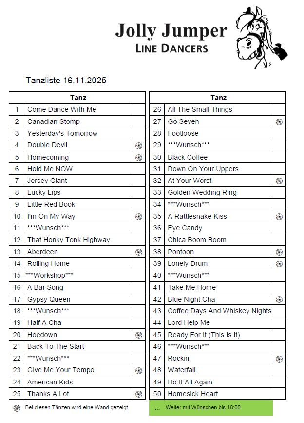 Tanzliste 16.11.25 Tanzliste 16.11.25
